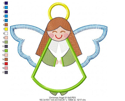 Christmas Angel Girl - Applique - Machine Embroidery Design