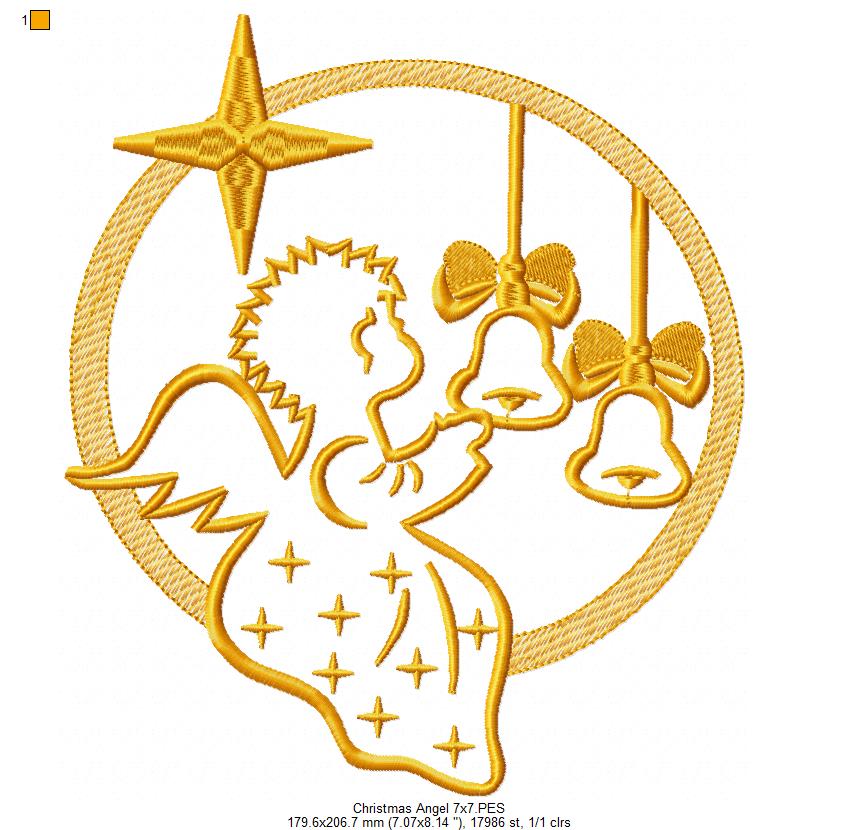 Christmas Angel and Bells - Fill Stitch