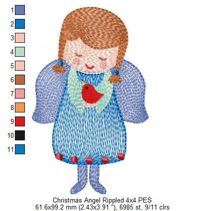 Christmas Angel with Bird - Rippled Stitch - Machine Embroidery Design