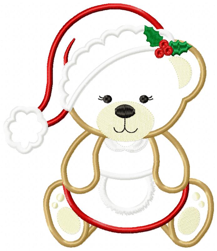 Christmas Teddy Bear Girl Santa - Applique - Machine Embroidery Design