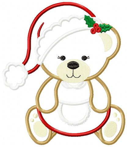 Christmas Teddy Bear Girl Santa - Applique - Machine Embroidery Design