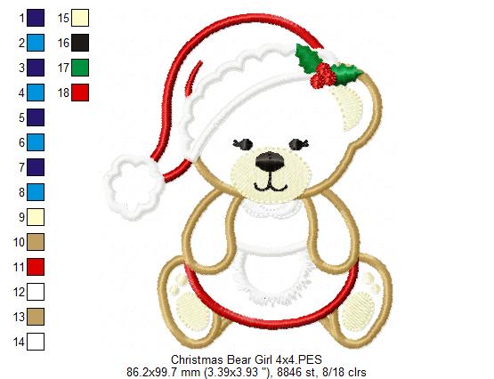Christmas Teddy Bear Girl Santa - Applique