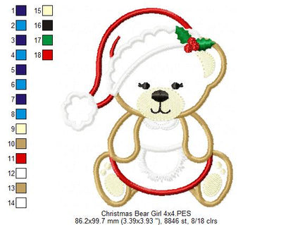 Christmas Teddy Bear Girl and Boy - Set of 2 designs - Applique