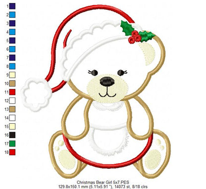 Christmas Teddy Bear Girl and Boy - Set of 2 designs - Applique