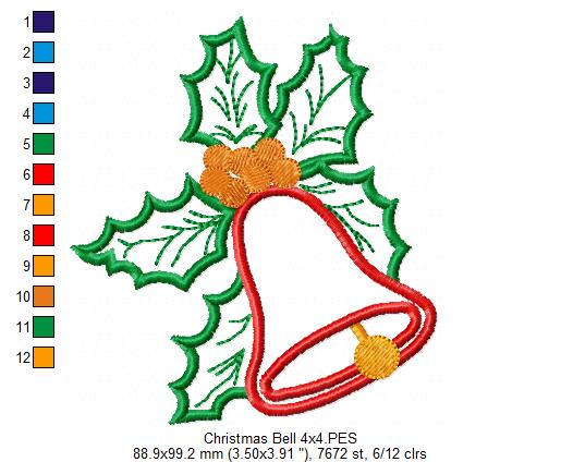 Christmas Bell - Applique - Machine Embroidery Design