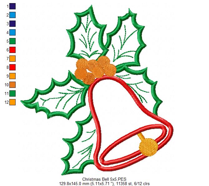 Christmas Bell - Applique - Machine Embroidery Design
