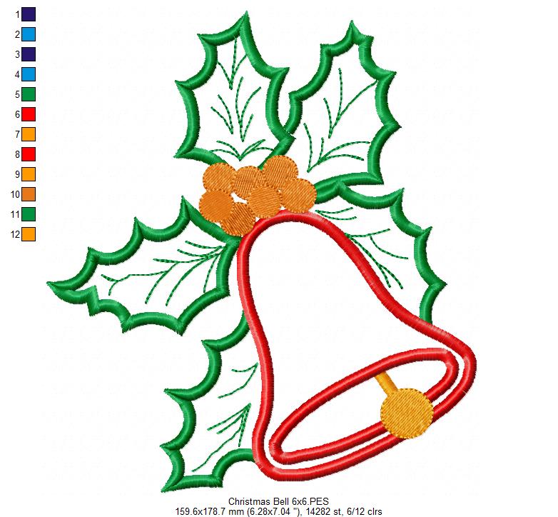 Christmas Bell - Applique - Machine Embroidery Design