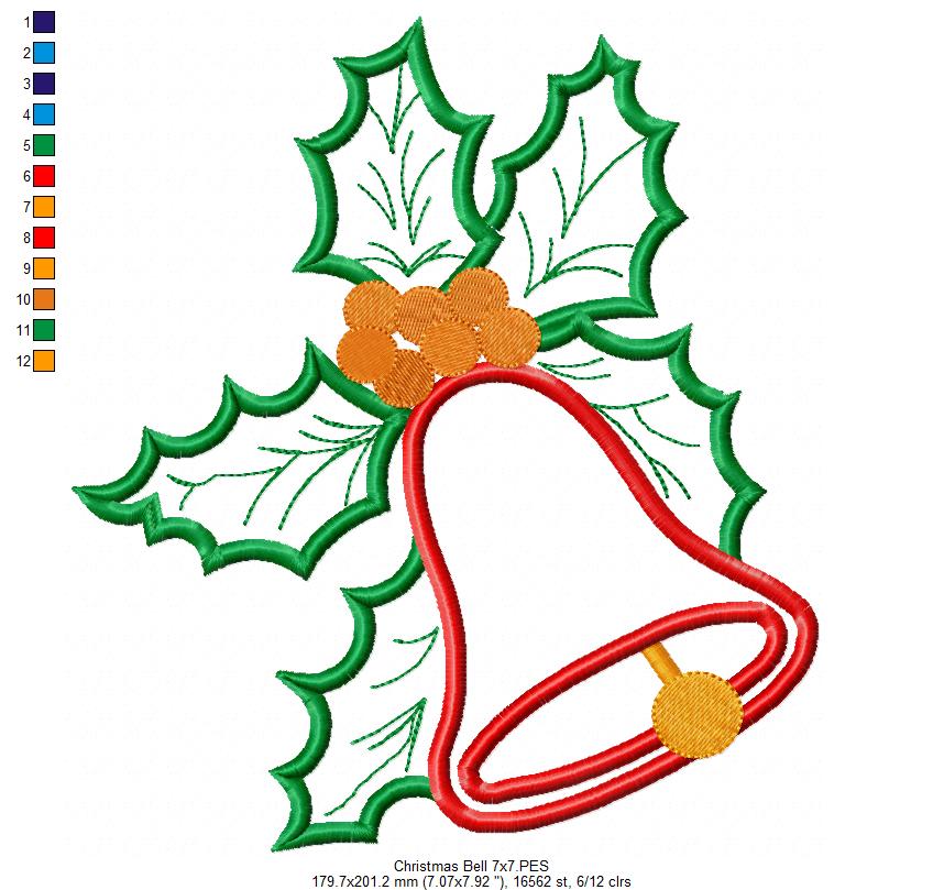 Christmas Bell - Applique - Machine Embroidery Design