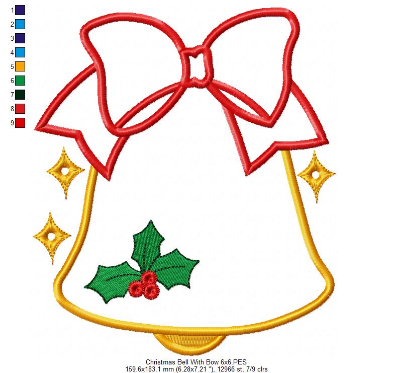 Christmas Bell Big Bow - Applique