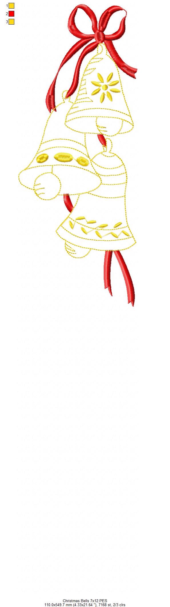 Christmas Bells - Redwork - Machine Embroidery Design