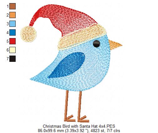 Christmas Bird with Santa's Hat - Rippled