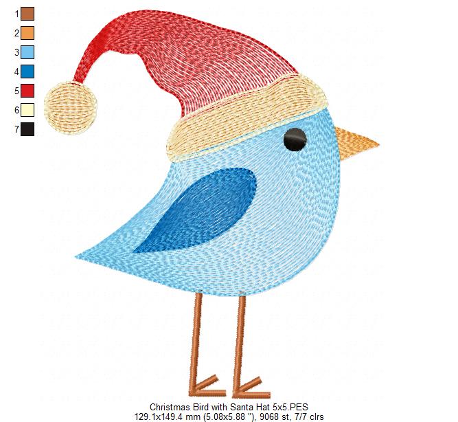 Christmas Bird with Santa's Hat - Rippled