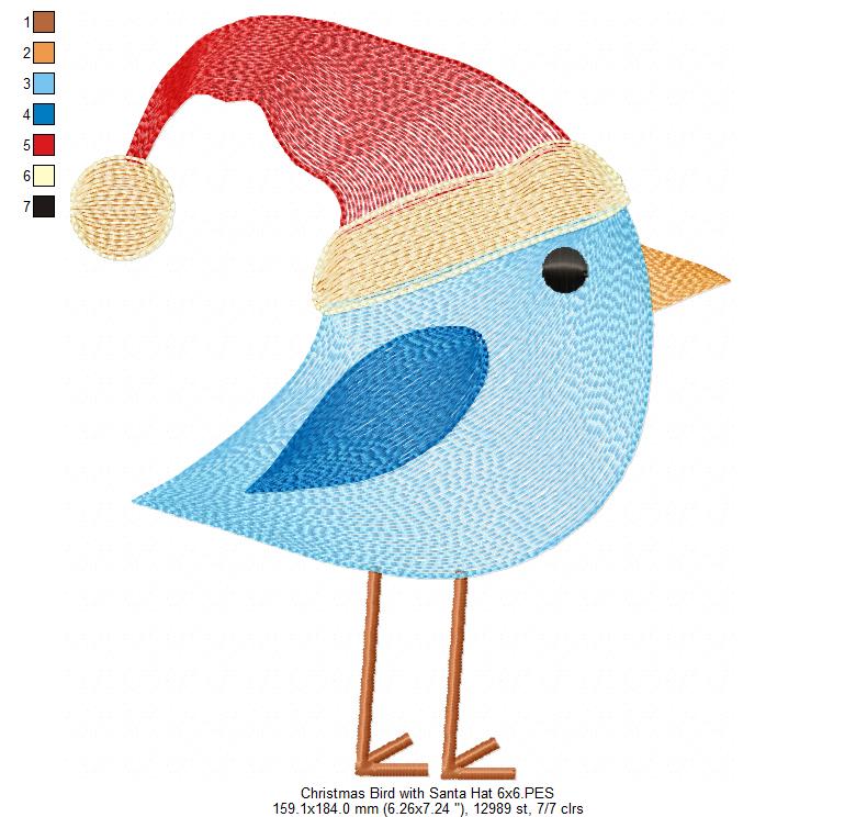 Christmas Bird with Santa's Hat - Rippled