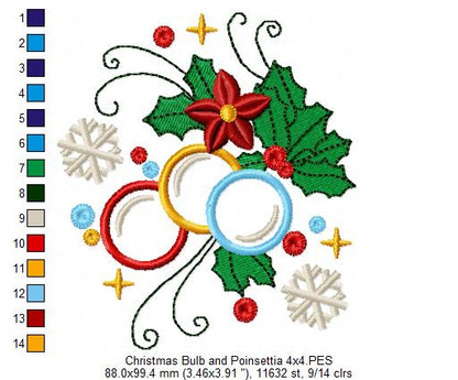 Christmas Bulbs and Poinsettia - Applique
