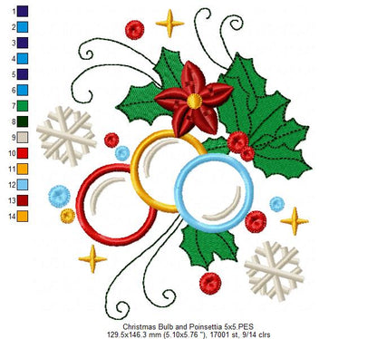 Christmas Bulbs and Poinsettia - Applique