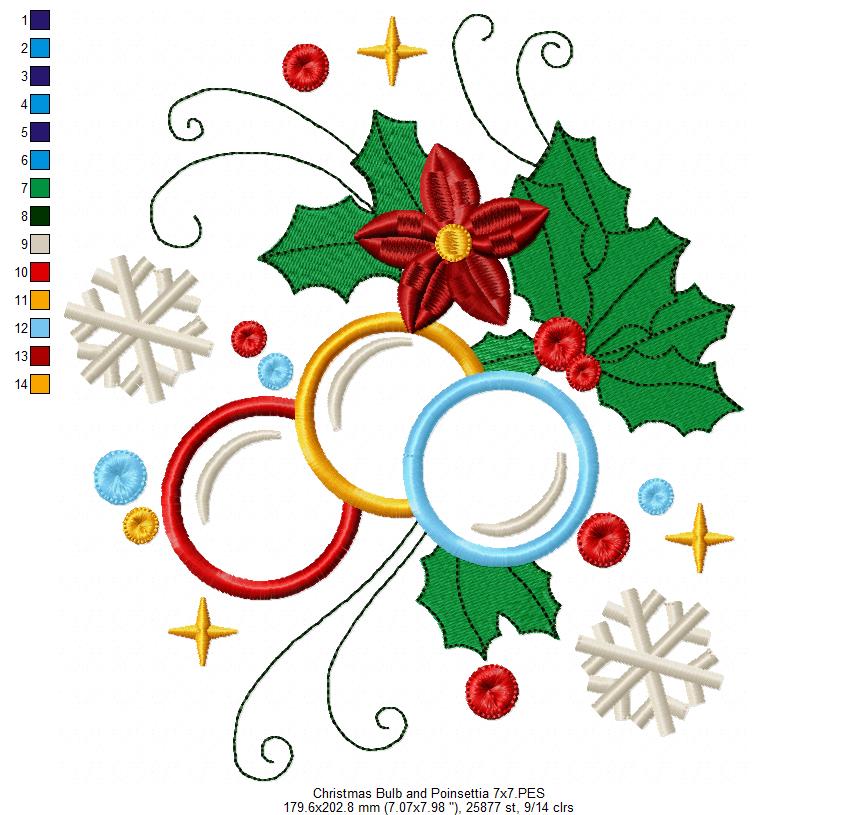 Christmas Bulbs and Poinsettia - Applique