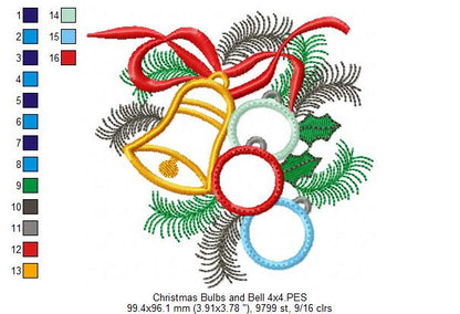 Christmas Bulbs and Bell - Applique