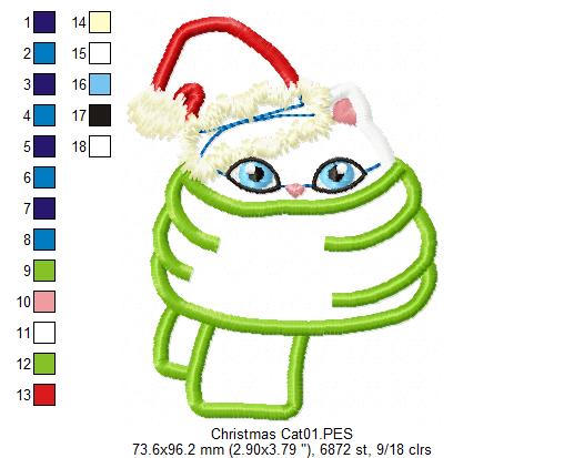 Christmas Cat with Hat - Applique