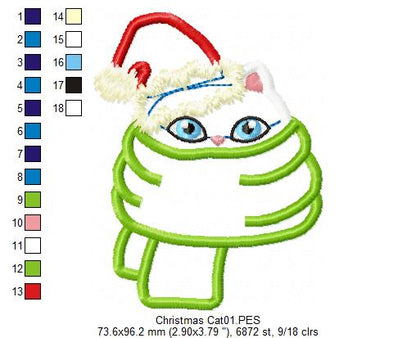 Christmas Cat with Hat - Applique