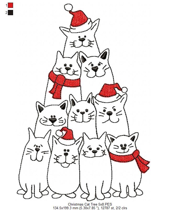 Christmas Cat Tree - Fill Stitch