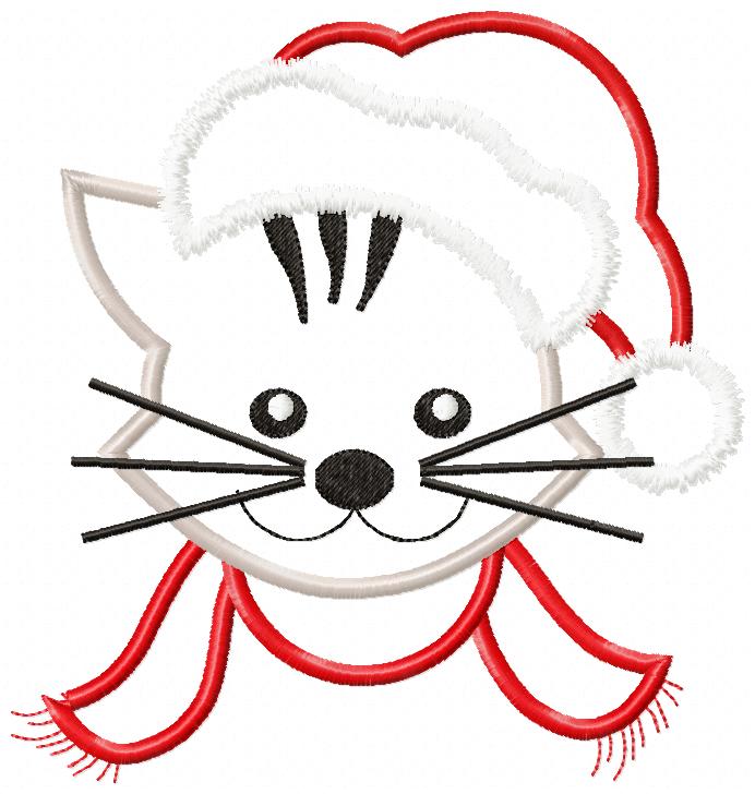 Christmas Cat Face Santa - Applique Machine Embroidery Design