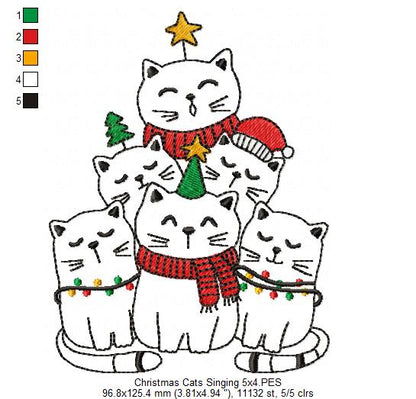 Christmas Cats Singing - Redwork - Machine Embroidery Design