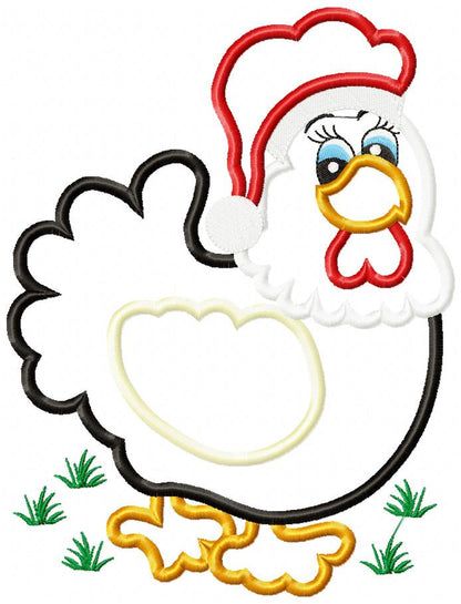 Christmas Chicken - Applique - Machine Embroidery Design