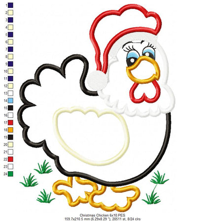 Christmas Chicken - Applique - Machine Embroidery Design