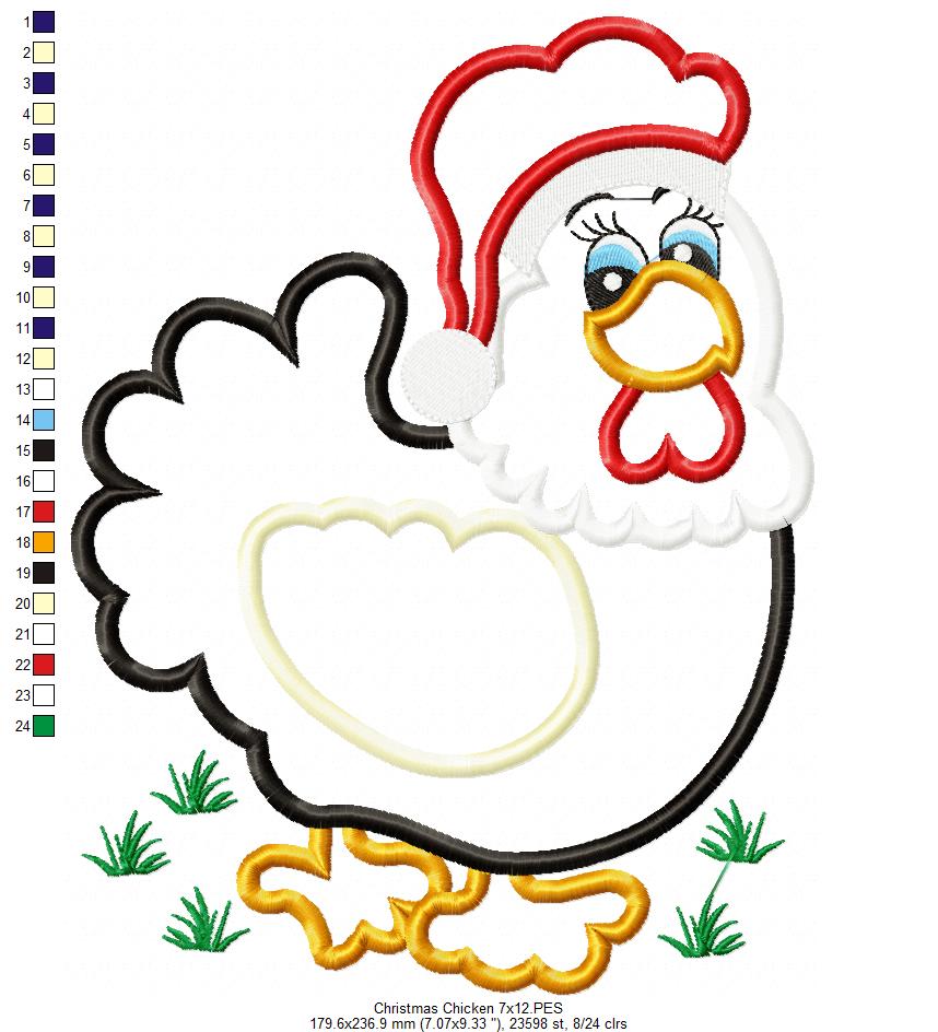 Christmas Chicken - Applique - Machine Embroidery Design