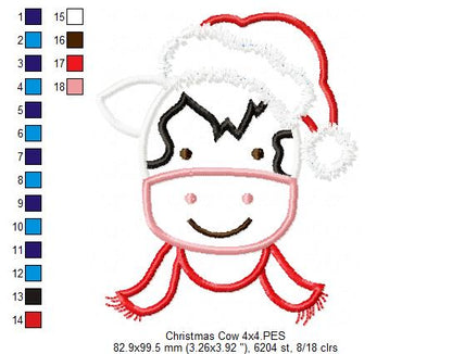 Christmas Cow Face Santa - Applique