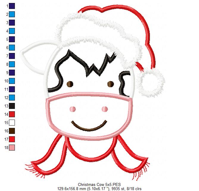 Christmas Cow Face Santa - Applique