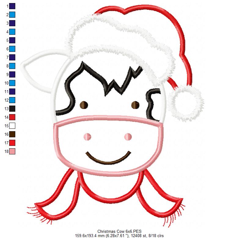 Christmas Cow Face Santa - Applique
