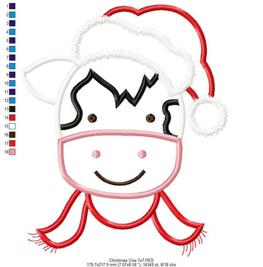 Christmas Cow Face Santa - Applique