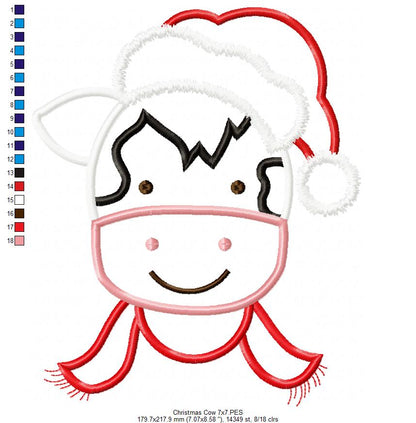 Christmas Cow Face Santa - Applique