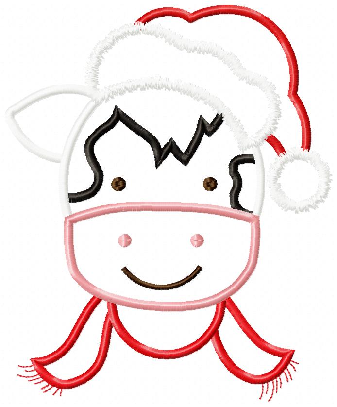 Christmas Cow Face Santa - Applique