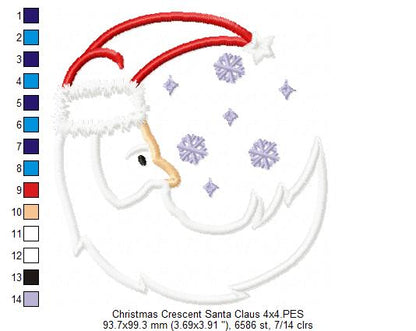 Christmas Crescent Santa Claus - Applique - Machine Embroidery Design