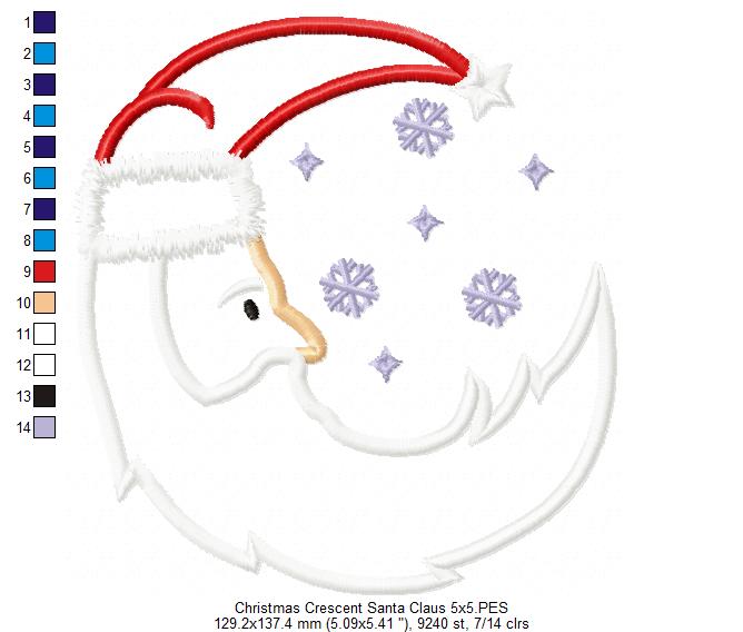 Christmas Crescent Santa Claus - Applique - Machine Embroidery Design