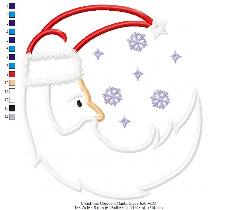 Christmas Crescent Santa Claus - Applique - Machine Embroidery Design