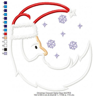 Christmas Crescent Santa Claus - Applique - Machine Embroidery Design