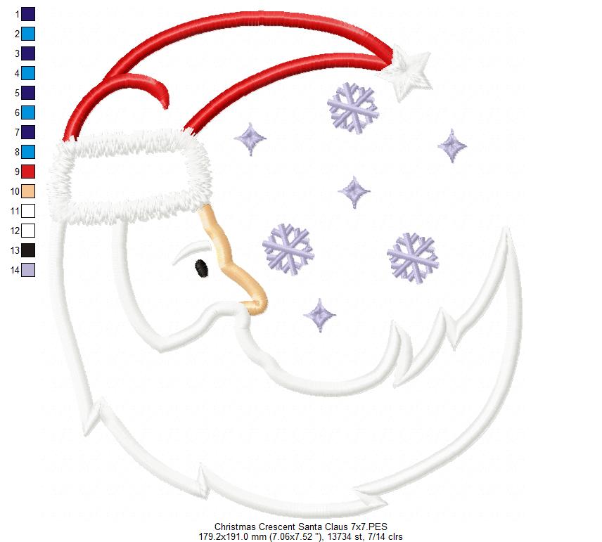 Christmas Crescent Santa Claus - Applique - Machine Embroidery Design