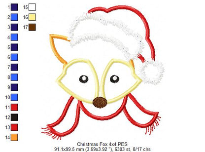 Christmas Fox Face Santa - Applique - Machine Embroidery Design