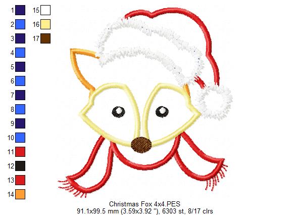 Christmas Fox Face Santa - Applique - Machine Embroidery Design