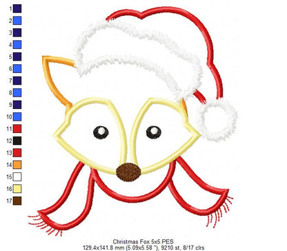 Christmas Fox Face Santa - Applique - Machine Embroidery Design