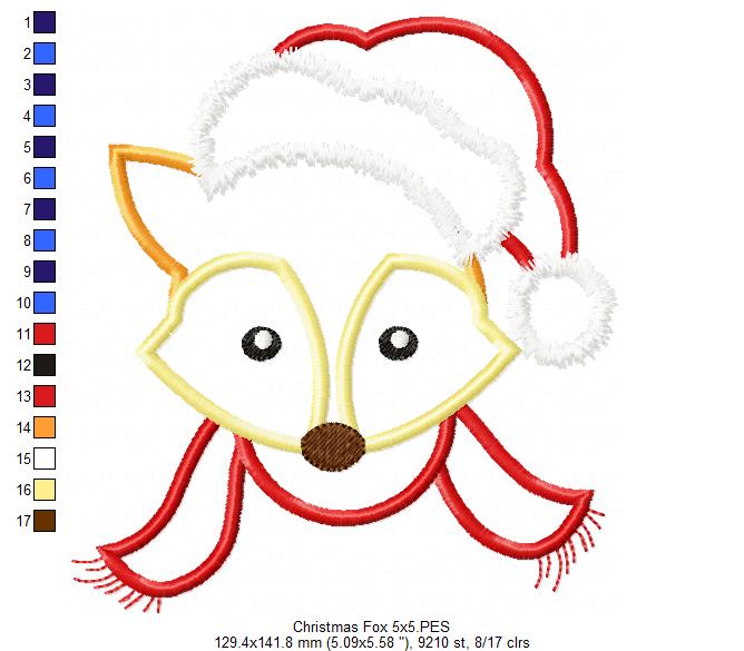 Christmas Fox Face Santa - Applique - Machine Embroidery Design