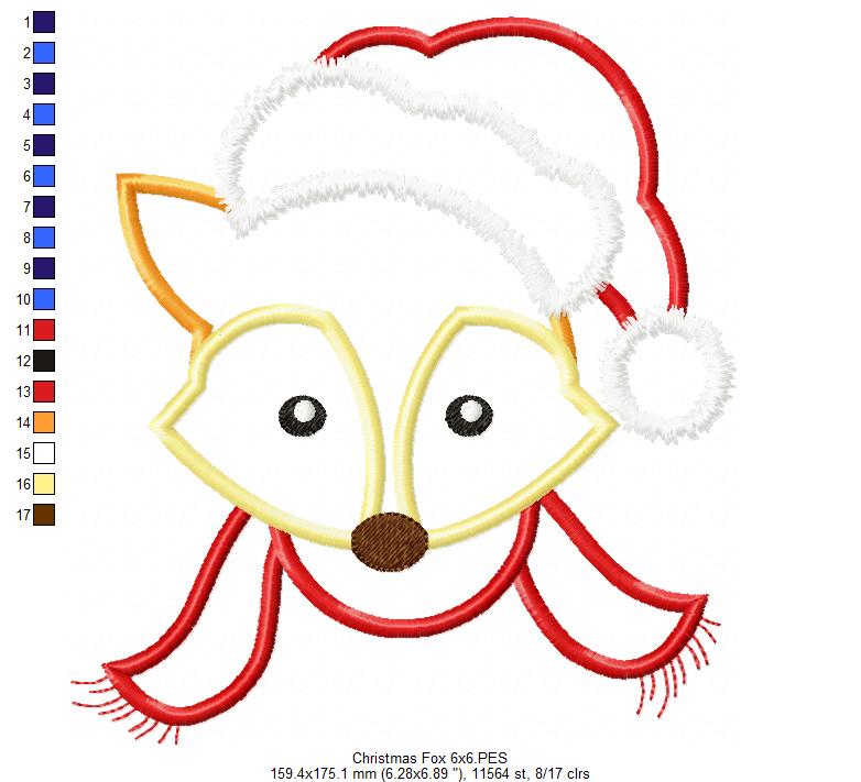 Christmas Fox Face Santa - Applique - Machine Embroidery Design