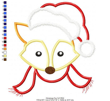 Christmas Fox Face Santa - Applique - Machine Embroidery Design