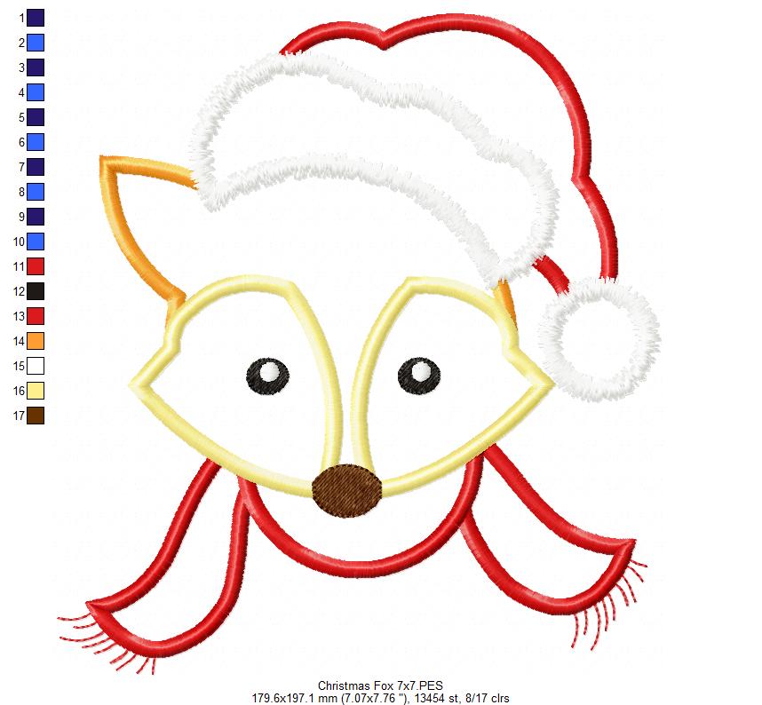 Christmas Fox Face Santa - Applique - Machine Embroidery Design