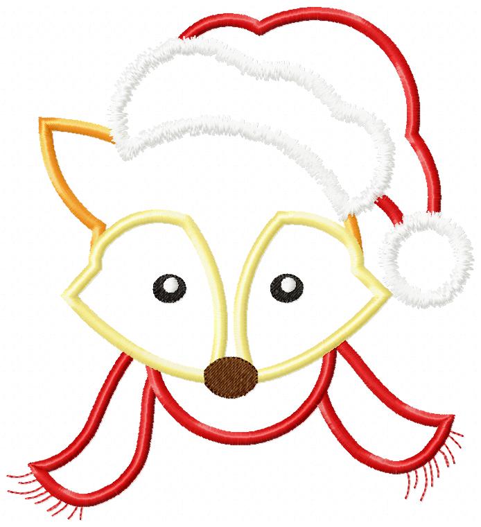 Christmas Fox Face Santa - Applique - Machine Embroidery Design