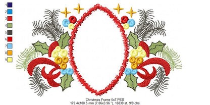Christmas Ornaments Frame - Applique - Machine Embroidery Design