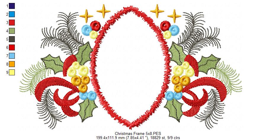 Christmas Ornaments Frame - Applique - Machine Embroidery Design